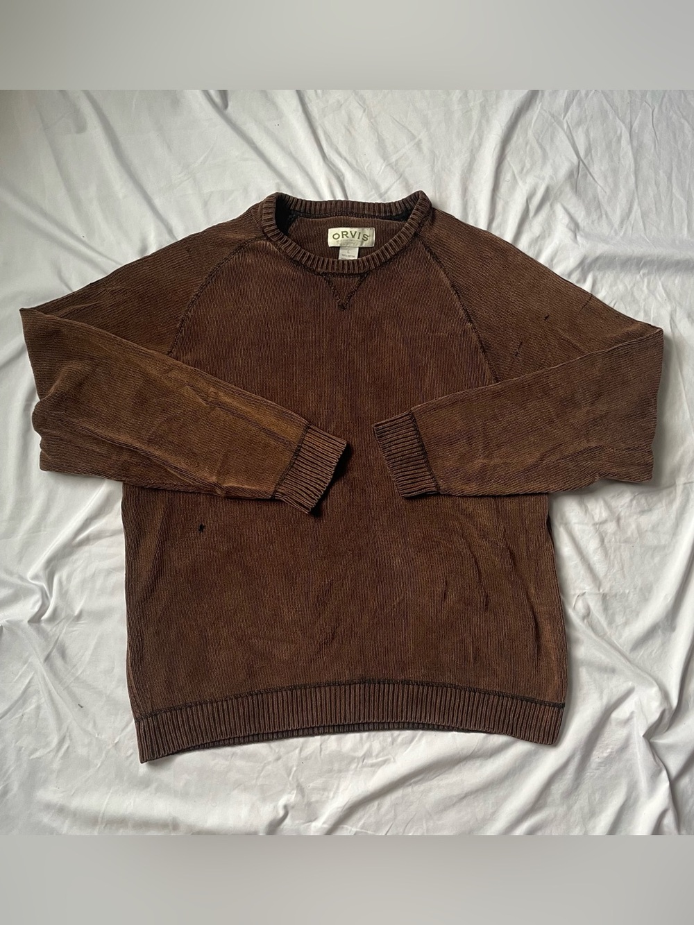 Orvis Men's Vintage Chocolate Brown Crewneck Sweater 100% Cotton